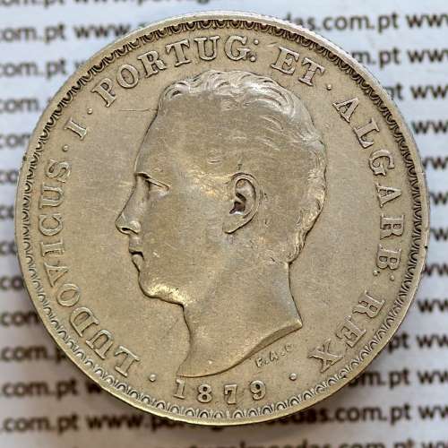 500 réis 1879 prata D. Luis I, moeda de cinco tostões prata 1879, World Coins Portugal KM 509