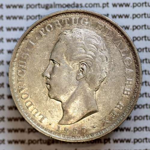 500 réis 1887 prata D. Luis I, moeda de cinco tostões prata 1887, World Coins Portugal KM 509 .L1.12.19.A3