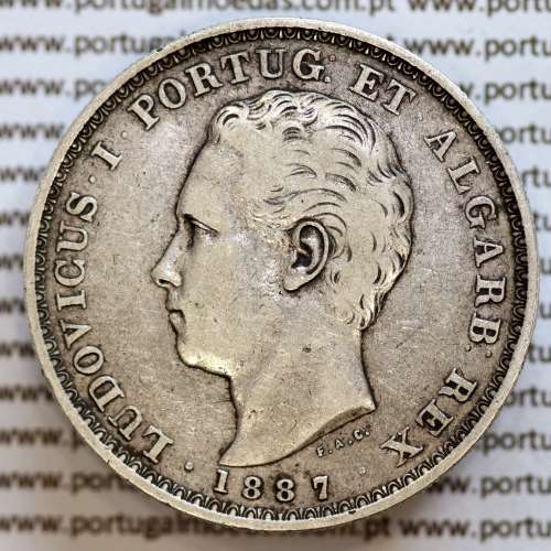 500 réis 1887 prata D. Luis I, moeda de cinco tostões prata 1887, World Coins Portugal KM 509 .L1.12.19.B4