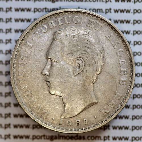 500 réis 1887 prata D. Luis I, moeda de cinco tostões prata 1887, World Coins Portugal KM 509 .L1.12.19.B6
