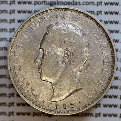 500 réis 1887 prata D. Luis I, moeda de cinco tostões prata 1887, World Coins Portugal KM 509 .L1.12.19.B8