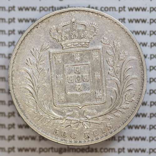 500 réis 1887 prata D. Luis I, moeda de cinco tostões prata 1887, World Coins Portugal KM 509 .L1.12.19.B8