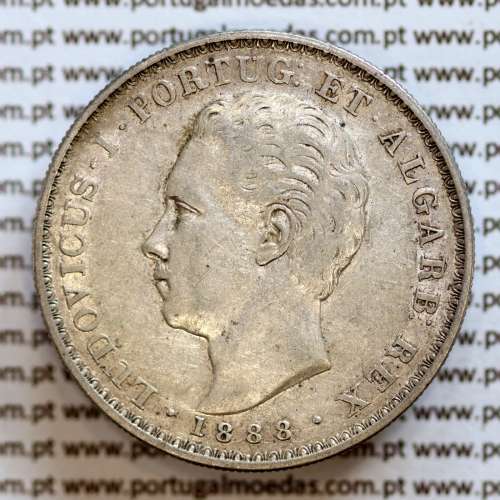 500 réis 1888 prata D. Luis I, moeda de cinco tostões prata 1888, World Coins Portugal KM 509 .L1.12.20.A6