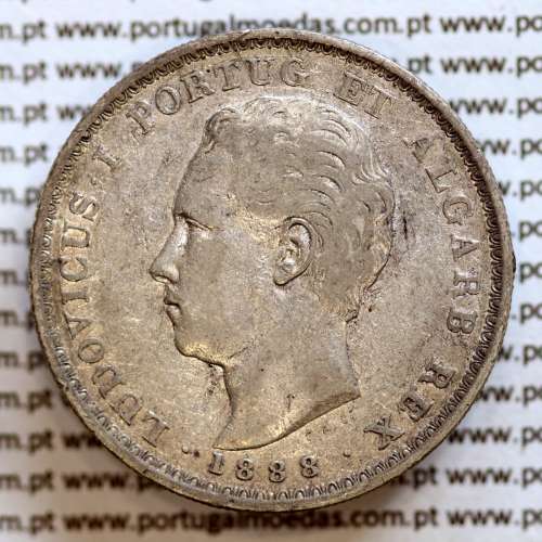 500 réis 1888 prata D. Luis I, moeda de cinco tostões prata 1888, World Coins Portugal KM 509 .L1.12.20.B4