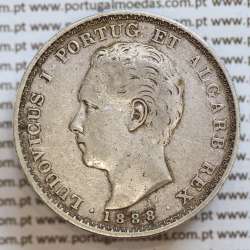 500 réis 1888 prata D. Luis I, moeda de cinco tostões prata 1888, World Coins Portugal KM 509 .L1.12.20.B6