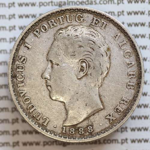 500 réis 1888 prata D. Luis I, moeda de cinco tostões prata 1888, World Coins Portugal KM 509 .L1.12.20.B6