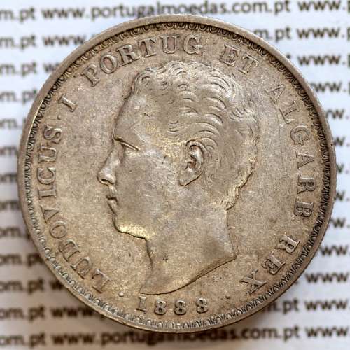 500 réis 1888 prata D. Luis I, moeda de cinco tostões prata 1888, World Coins Portugal KM 509 .L1.12.20.B7