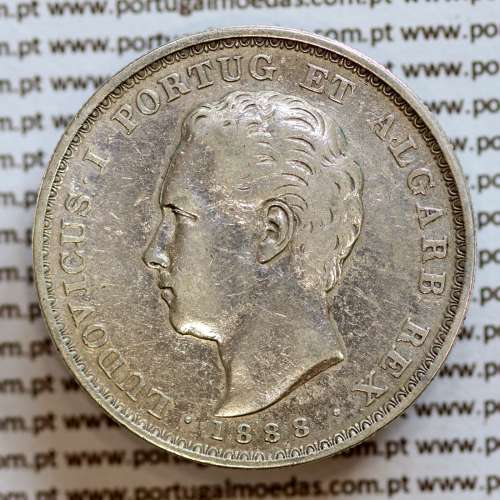 500 réis 1888 prata D. Luis I, moeda de cinco tostões prata 1888, World Coins Portugal KM 509 .L1.12.20.B8