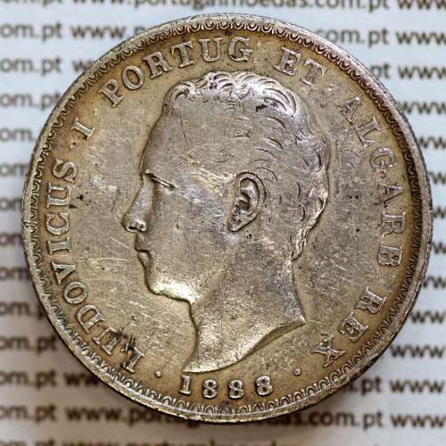 500 réis 1888 prata D. Luis I, moeda de cinco tostões prata 1888, World Coins Portugal KM 509 .L1.12.20.C5