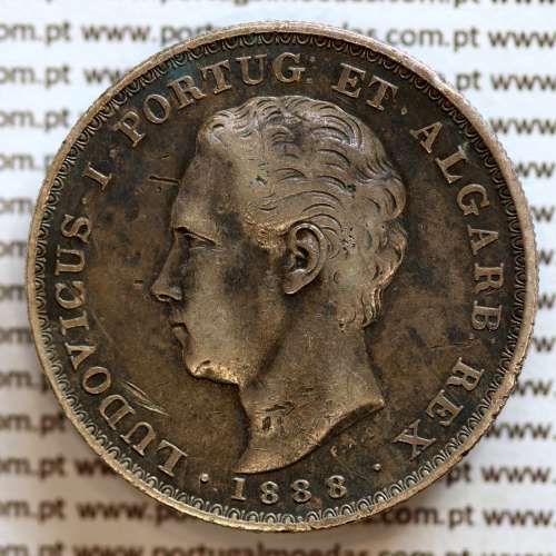 500 réis 1888 prata D. Luis I, moeda de cinco tostões prata 1888, World Coins Portugal KM 509 .L1.12.20.C4