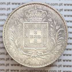 500 réis 1889 prata D. Luis I, moeda de cinco tostões prata 1889, World Coins Portugal KM 509 .L1.12.22.A4