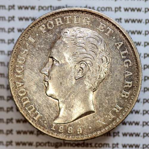 500 réis 1889 prata D. Luis I, moeda de cinco tostões prata 1889, World Coins Portugal KM 509 .L1.12.22.A4