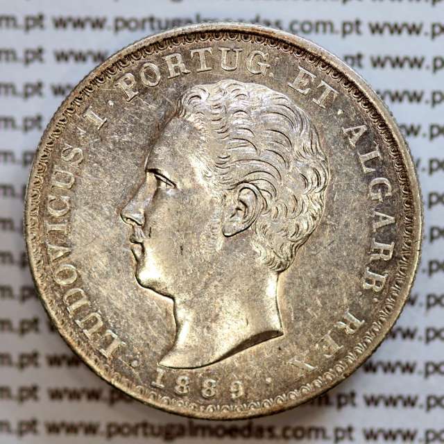 500 réis 1889 prata D. Luis I, moeda de cinco tostões prata 1889, World Coins Portugal KM 509 .L1.12.22.A4