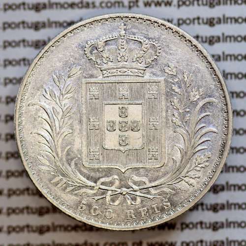 500 réis 1889 prata D. Luis I, moeda de cinco tostões prata 1889, World Coins Portugal KM 509 .L1.12.22.A9