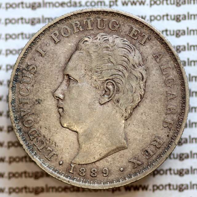 500 réis 1889 prata D. Luis I, moeda de cinco tostões prata 1889, World Coins Portugal KM 509 .L1.12.22.B3