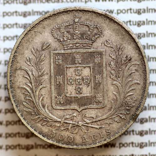 500 réis 1889 prata D. Luis I, moeda de cinco tostões prata 1889, World Coins Portugal KM 509 .L1.12.22.B3