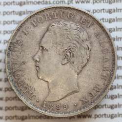 500 réis 1889 prata D. Luis I, moeda de cinco tostões prata 1889, World Coins Portugal KM 509 .L1.12.22.B3