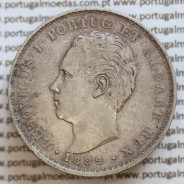 500 réis 1889 prata D. Luis I, moeda de cinco tostões prata 1889, World Coins Portugal KM 509 .L1.12.22.B3