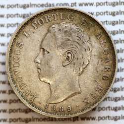 500 réis 1889 prata D. Luis I, moeda de cinco tostões prata 1889, World Coins Portugal KM 509 .L1.12.22.B5