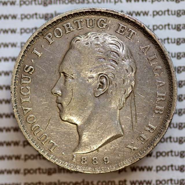 500 réis 1889 prata D. Luis I, moeda de cinco tostões prata 1889, World Coins Portugal KM 509 .L1.12.22.C3