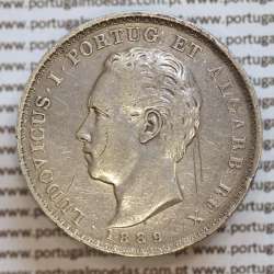 500 réis 1889 prata D. Luis I, moeda de cinco tostões prata 1889, World Coins Portugal KM 509 .L1.12.22.C3