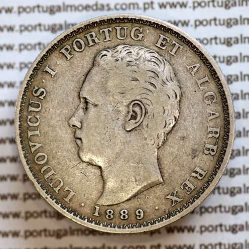 500 réis 1889 prata D. Luis I, moeda de cinco tostões prata 1889, World Coins Portugal KM 509 .L1.12.22.C4