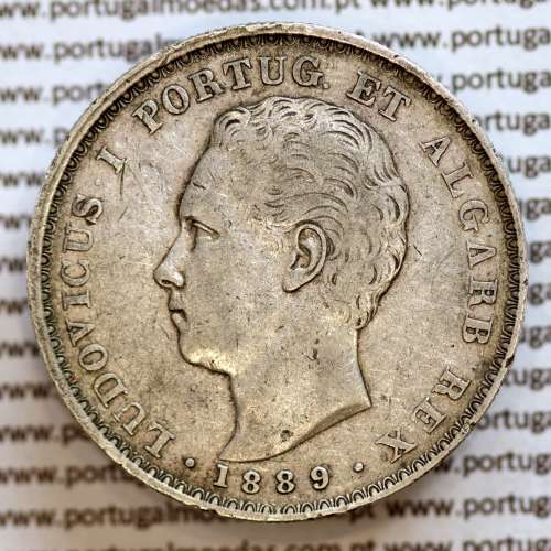 500 réis 1889 prata D. Luis I, moeda de cinco tostões prata 1889, World Coins Portugal KM 509 .L1.12.22.C5