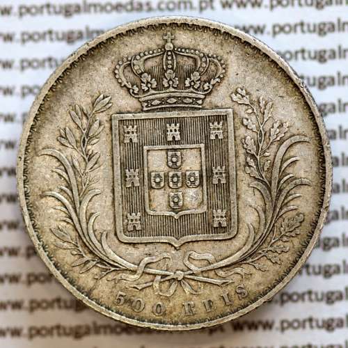 500 réis 1889 prata D. Luis I, moeda de cinco tostões prata 1889, World Coins Portugal KM 509 .L1.12.22.C5