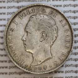 500 réis 1889 prata D. Luis I, moeda de cinco tostões prata 1889, World Coins Portugal KM 509 .L1.12.22.C5