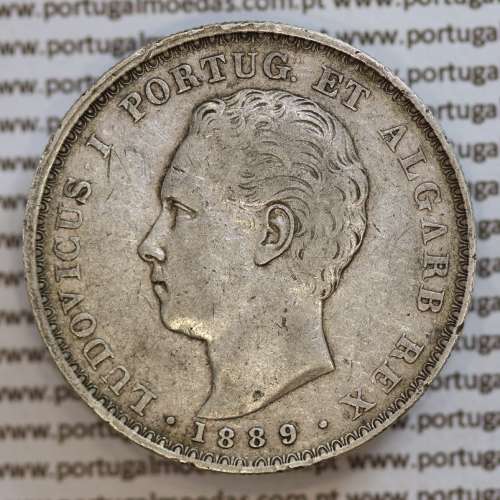 500 réis 1889 prata D. Luis I, moeda de cinco tostões prata 1889, World Coins Portugal KM 509 .L1.12.22.C5