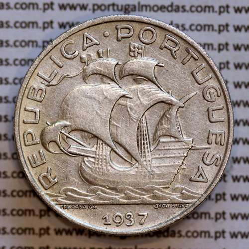 Portugal silver coin of 10 Escudos 1937, 10$00 silver 1937 of the Portuguese Republic, (VF), World Coins Portugal KM 582