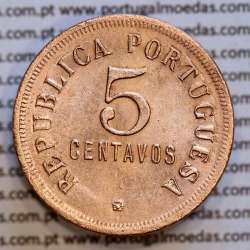 Angola 5 Centavos 1923 Bronze, ("$05" cinco centavos 1923 Angola), (BELA-), Ex-Colónia Portuguesa - World Coins Angola KM 62