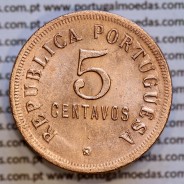 Angola 5 Centavos 1923 Bronze, ("$05" cinco centavos 1923 Angola), (BELA-), Ex-Colónia Portuguesa - World Coins Angola KM 62