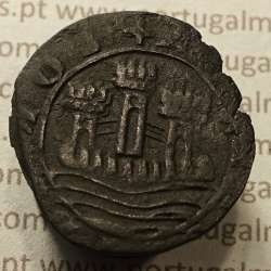 Ceitil Cobre de D. Afonso V (1438 -1481), Ceitil (1/6 Real Branco) Tipologia do catálogo F. Magro 8º Grupo - 3 ligações castelos