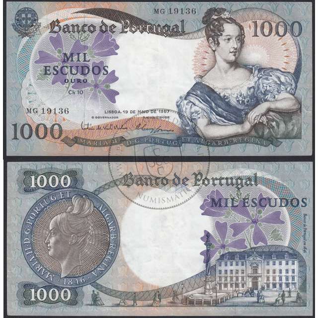 Nota de 1000 Escudos 1967 D.Maria II, 1000$00 19/05/1967 Chapa: 10 - Banco de Portugal (Circulada)