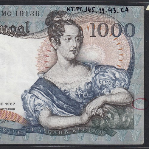 Nota de 1000 Escudos 1967 D.Maria II, 1000$00 19/05/1967 Chapa: 10 - Banco de Portugal (Circulada)