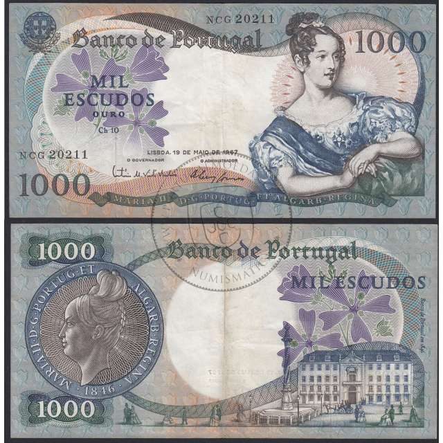 Nota de 1000 Escudos 1967 D.Maria II, 1000$00 19/05/1967 Chapa: 10 - Banco de Portugal (Circulada)