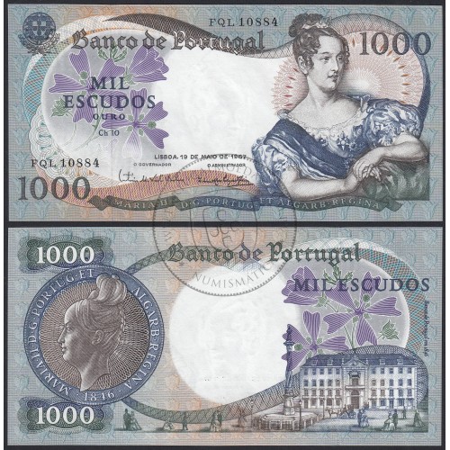 Nota de 1000 Escudos 1967 D.Maria II, 1000$00 19/05/1967 Chapa: 10 - Banco de Portugal (Muito Pouco Circulada)