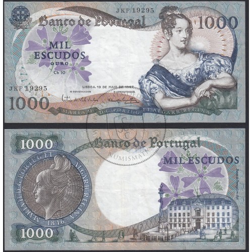 Nota de 1000 Escudos 1967 D.Maria II, 1000$00 19/05/1967 Chapa: 10 - Banco de Portugal (Circulada)
