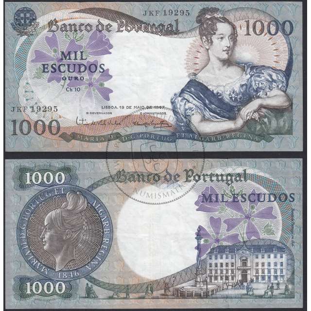 Nota de 1000 Escudos 1967 D.Maria II, 1000$00 19/05/1967 Chapa: 10 - Banco de Portugal (Circulada)