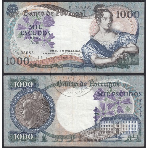 Nota de 1000 Escudos 1967 D.Maria II, 1000$00 19/05/1967 Chapa: 10 - Banco de Portugal (Circulada)
