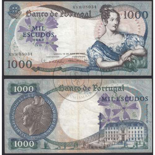 Nota de 1000 Escudos 1967 D.Maria II, 1000$00 19/05/1967 Chapa: 10 - Banco de Portugal (Muito Circulada)