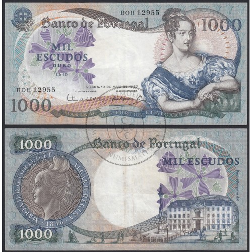 Nota de 1000 Escudos 1967 D.Maria II, 1000$00 19/05/1967 Chapa: 10 - Banco de Portugal (Circulada)