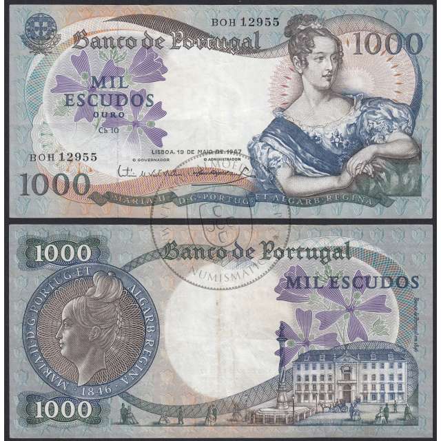 Nota de 1000 Escudos 1967 D.Maria II, 1000$00 19/05/1967 Chapa: 10 - Banco de Portugal (Circulada)