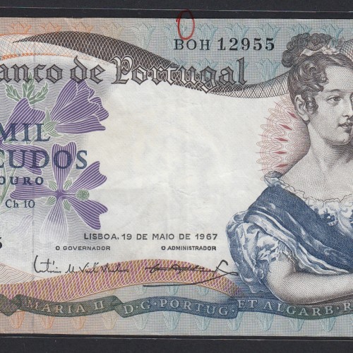 Nota de 1000 Escudos 1967 D.Maria II, 1000$00 19/05/1967 Chapa: 10 - Banco de Portugal (Circulada)