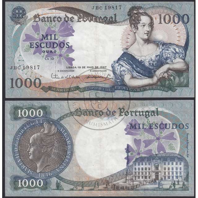 Nota de 1000 Escudos 1967 D.Maria II, 1000$00 19/05/1967 Chapa: 10 - Banco de Portugal (Circulada)