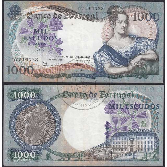 Nota de 1000 Escudos 1967 D.Maria II, 1000$00 19/05/1967 Chapa: 10 - Banco de Portugal (Circulada)