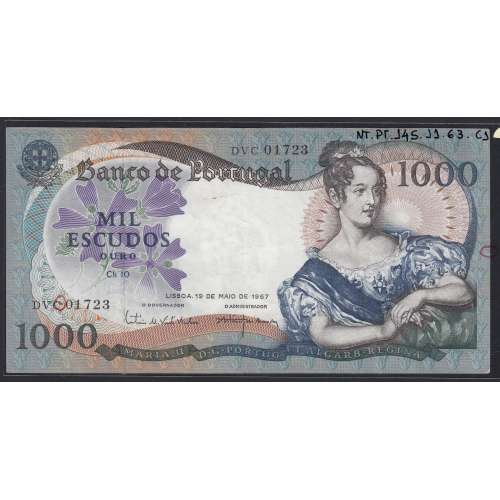 Nota de 1000 Escudos 1967 D.Maria II, 1000$00 19/05/1967 Chapa: 10 - Banco de Portugal (Circulada)