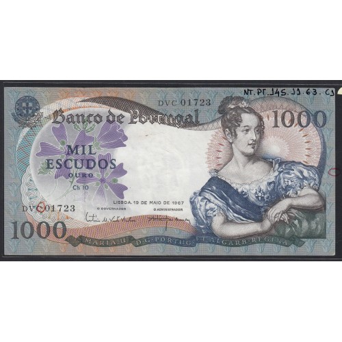 Nota de 1000 Escudos 1967 D.Maria II, 1000$00 19/05/1967 Chapa: 10 - Banco de Portugal (Circulada)