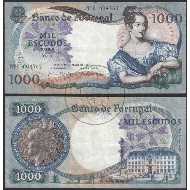 Nota de 1000 Escudos 1967 D.Maria II, 1000$00 19/05/1967 Chapa: 10 - Banco de Portugal (Circulada)